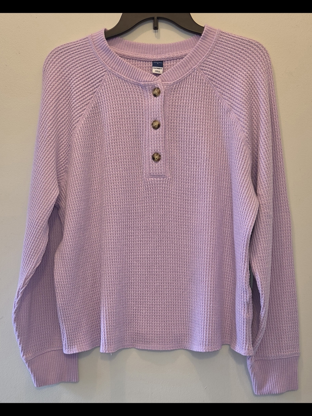 Lavender Waffle Knit Womens Henley with Button Placket